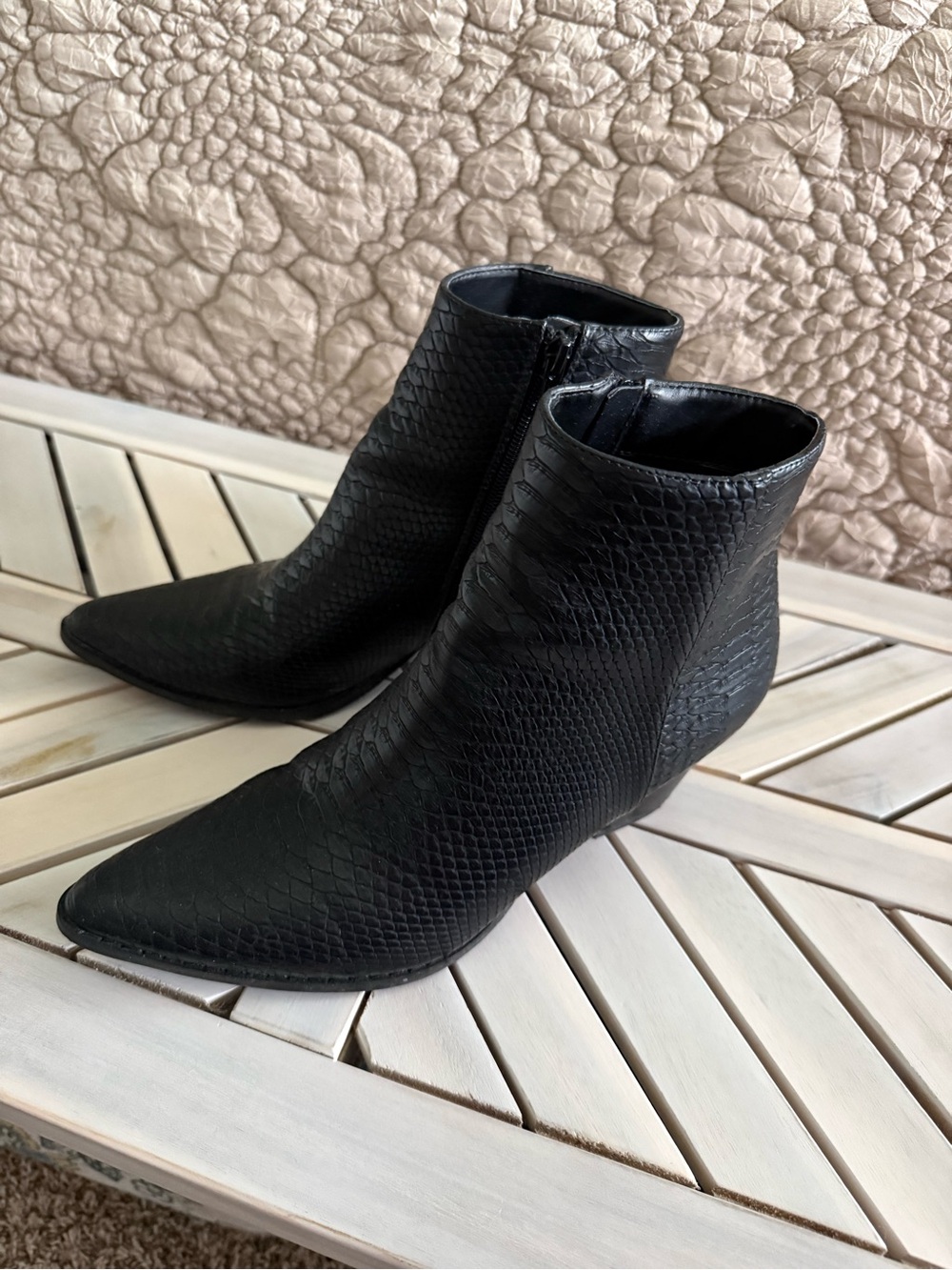 Matisse Black Snake-Embossed Pointed Ankle Boots